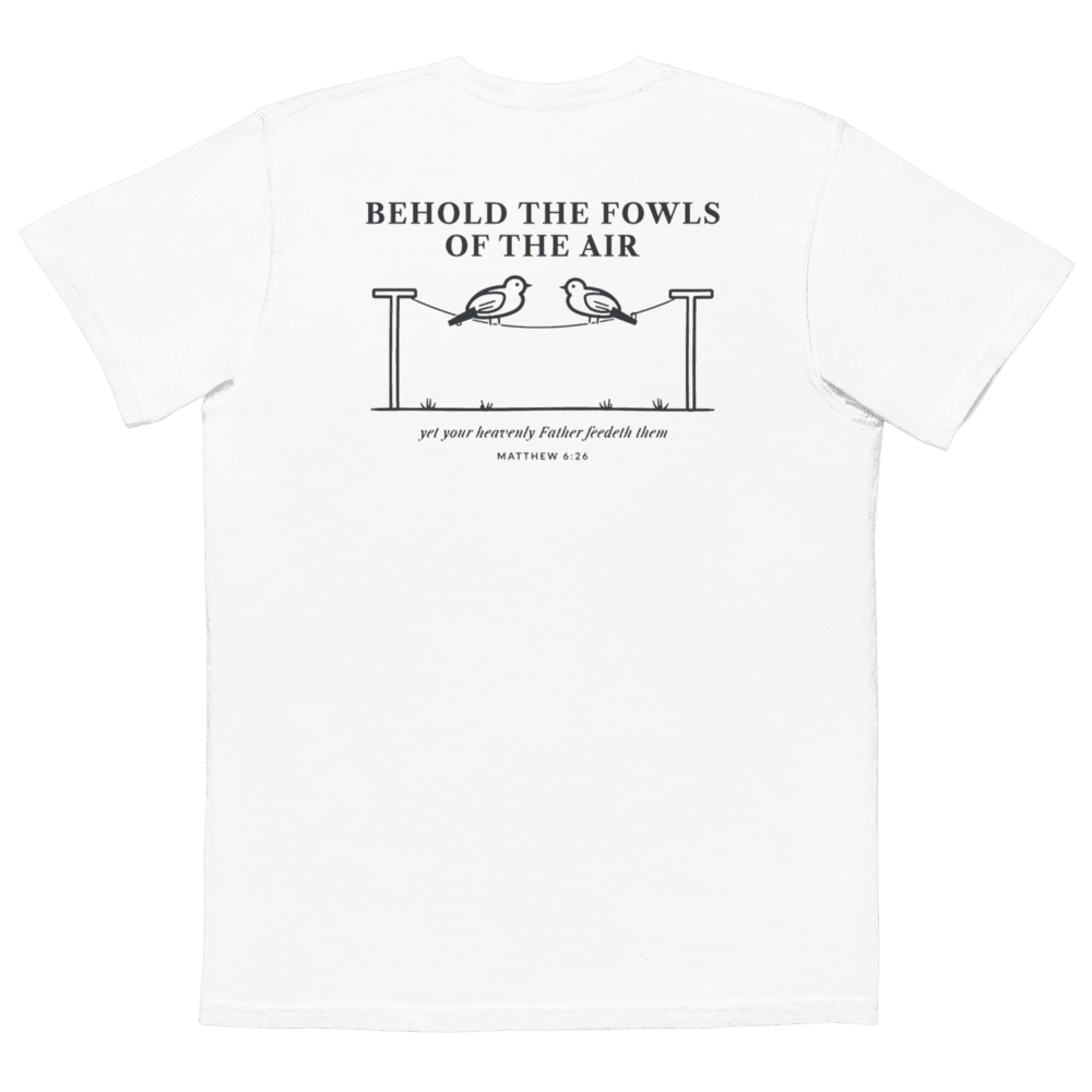 Psalmfolk Behold the Fowls Pocket Tee (White), back